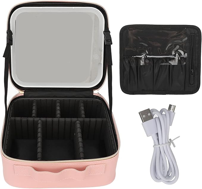 Organizador de maquillaje portátil con espejo LED