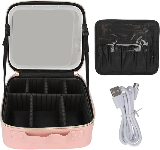 Organizador de maquillaje portátil con espejo LED