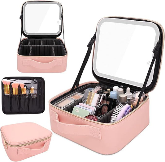 Organizador de maquillaje portátil con espejo LED
